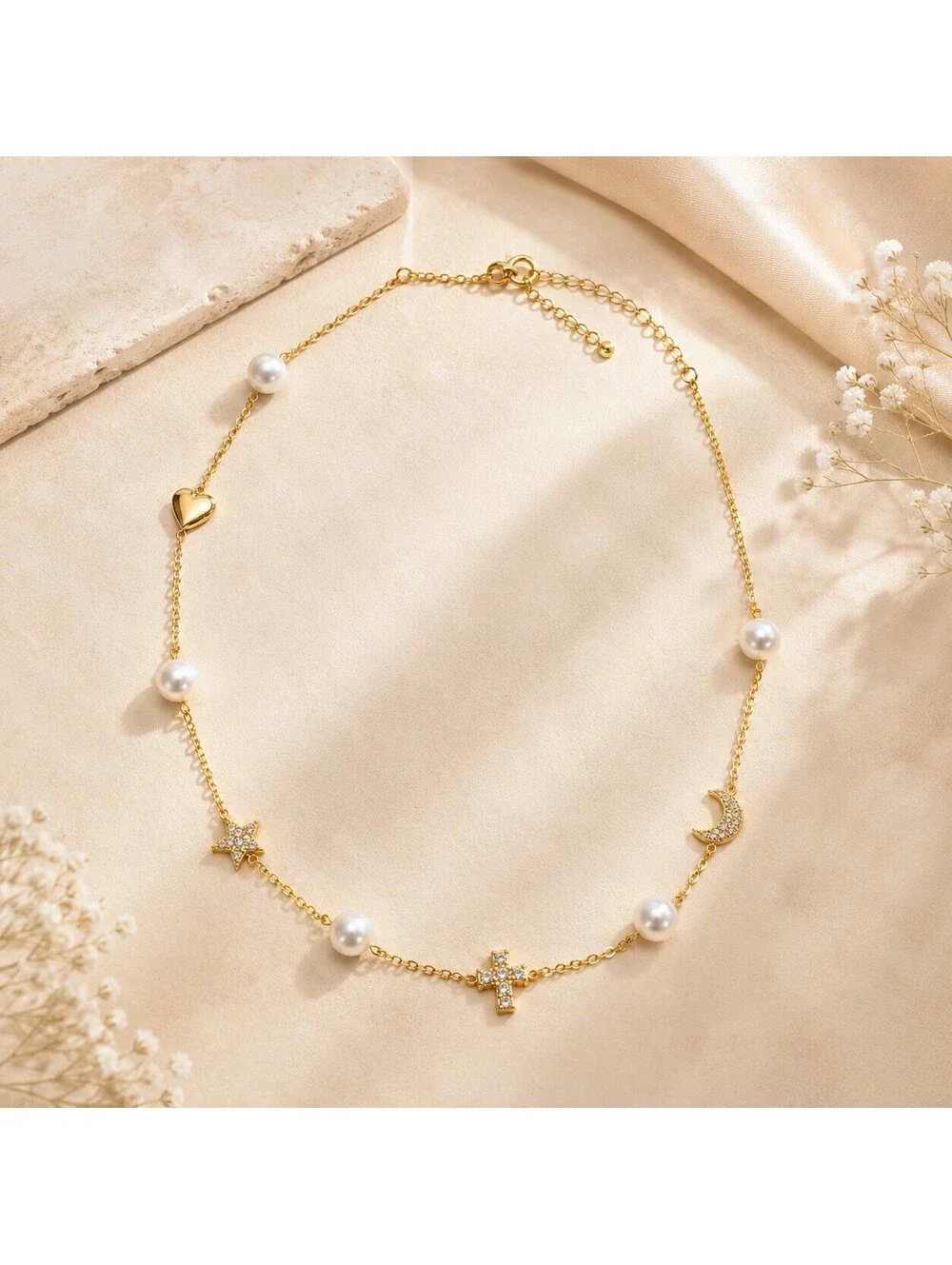 Tory Burch Delicate Moondance Pearl and Star Necklace